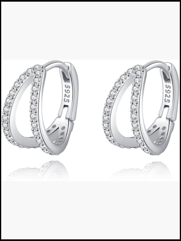 Chunky Hoop Earrings Huggie Studs Sterling Silver Cz Cubic Zirconia Post